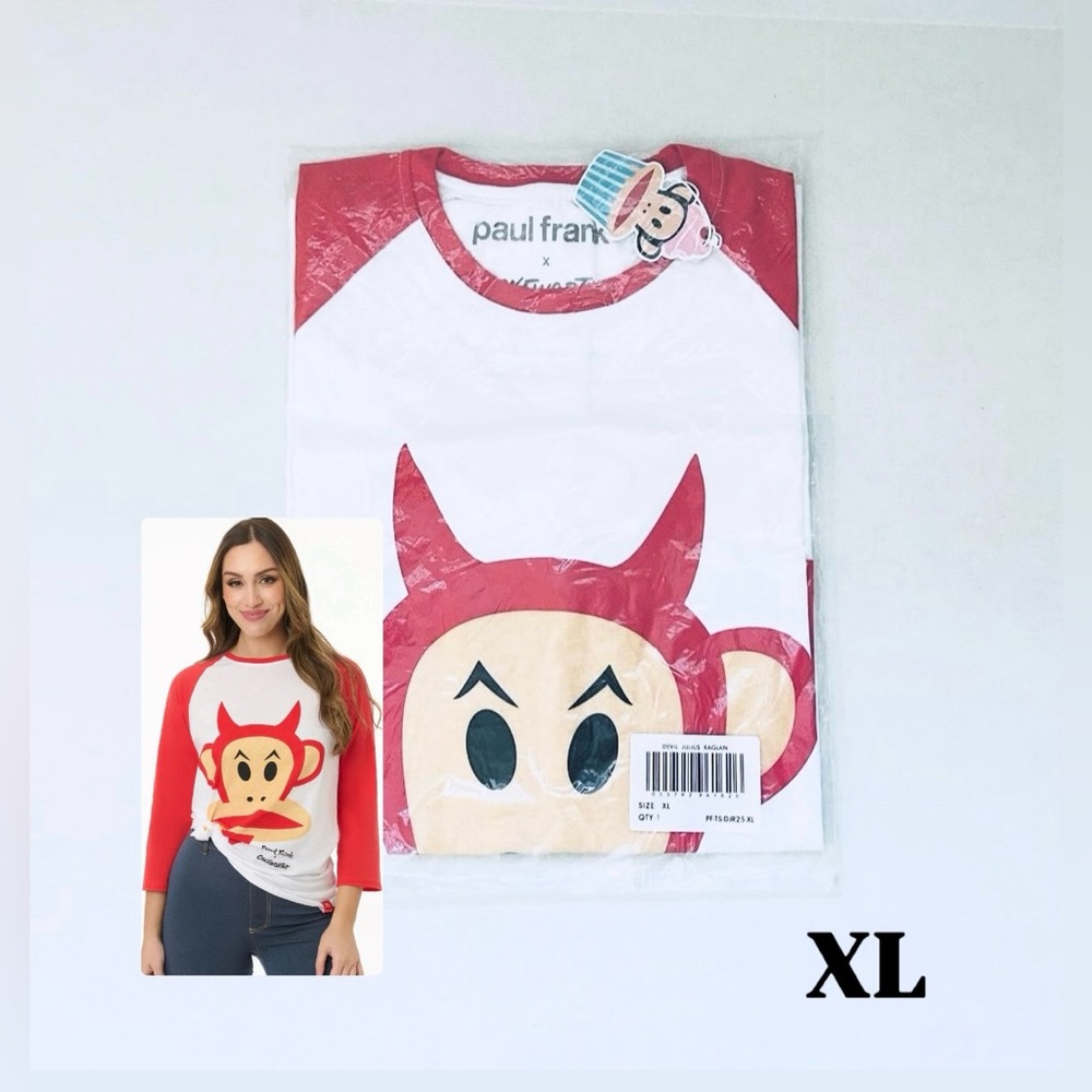 Cakeworthy X Paul Frank Devil Julius Raglan T-Shirt Unisex Size XL